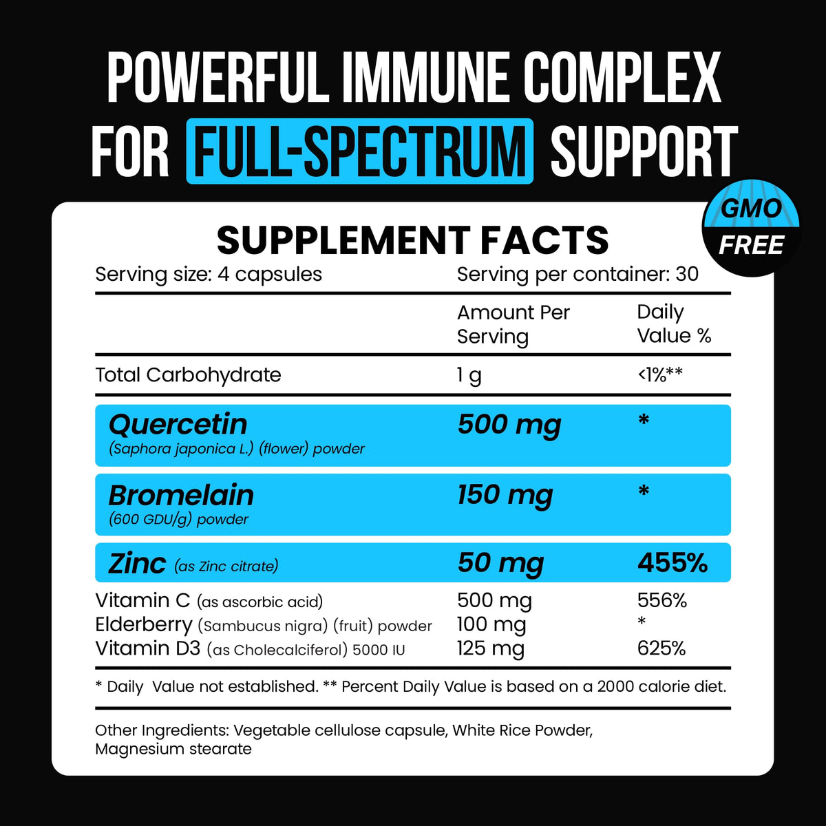 OroLine Nutrition Quercetin 500mg with Elderberry & Zinc - 120 Capsules - image 2