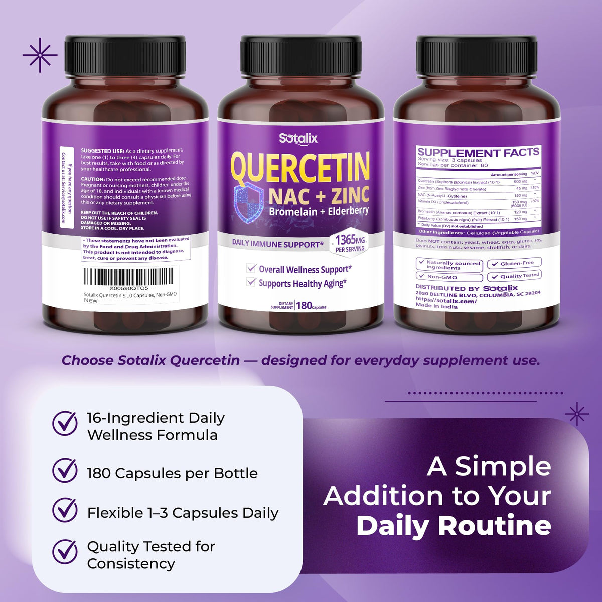 Sotalix Quercetin Complex 1,365 mg with NAC & Elderberry - 180 Capsules - image 9