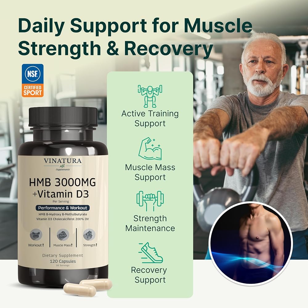 VINATURA HMB 3000mg and Vitamin D3 Supplement - 120 Capsules - image 5