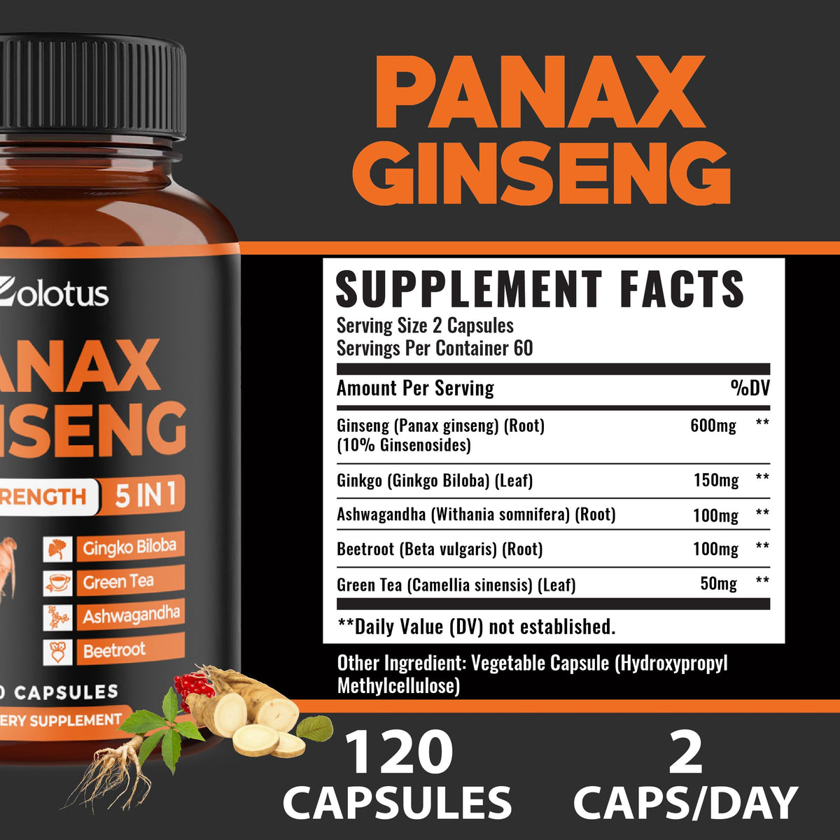 Zolotus Korean Red Panax Ginseng + Ginkgo Biloba Capsules - 120 Count - image 4