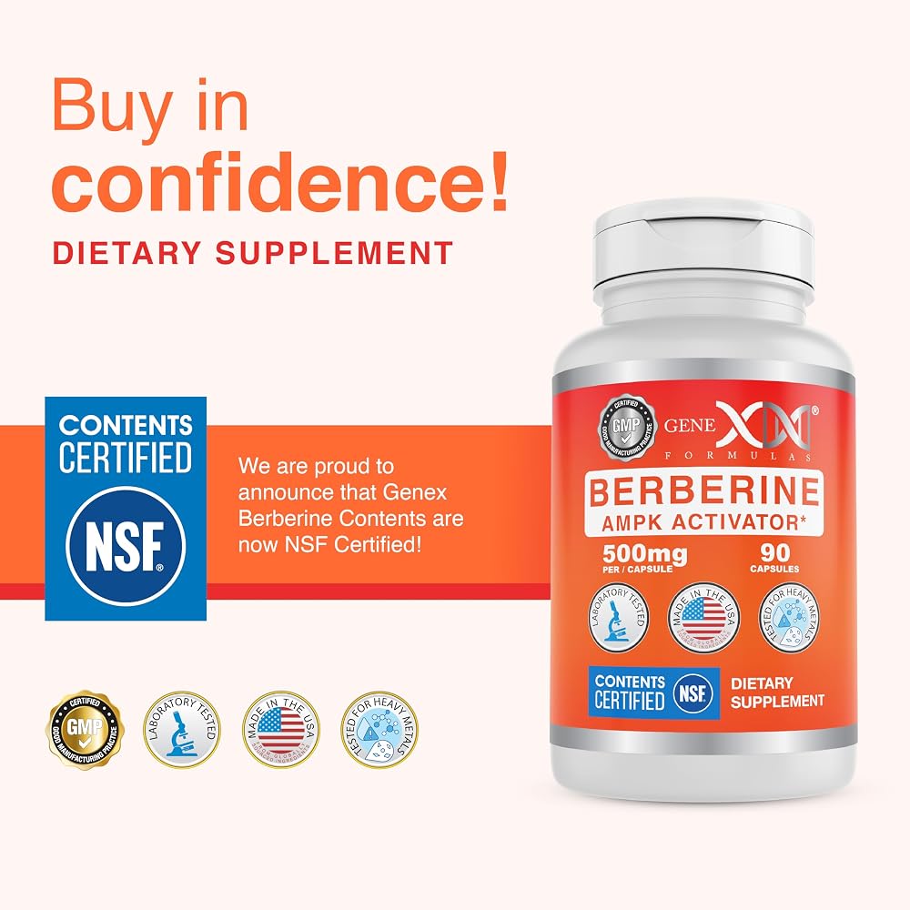 Genex Formulas Berberine HCl 500mg NSF Certified - 210 Capsules - image 2