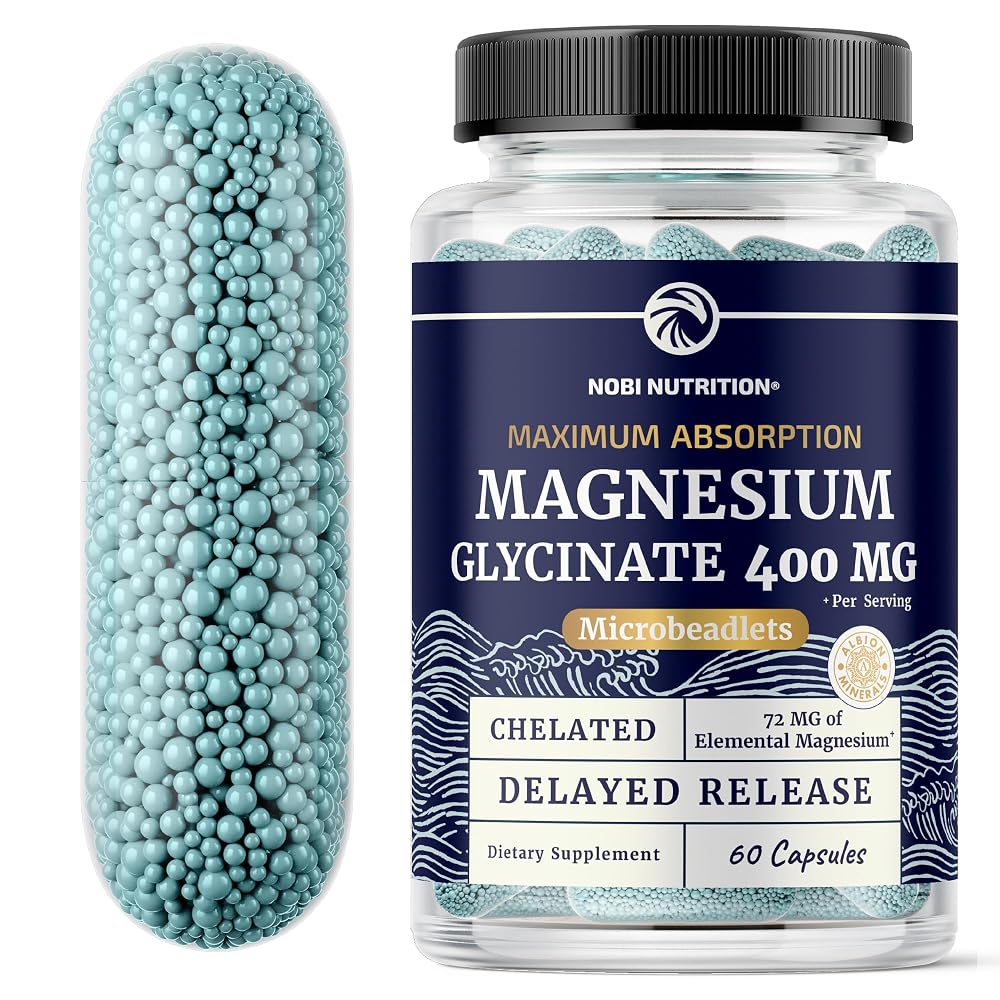 Nobi Nutrition Magnesium Glycinate 400mg for Sleep & Relaxation - 60 Beadlets