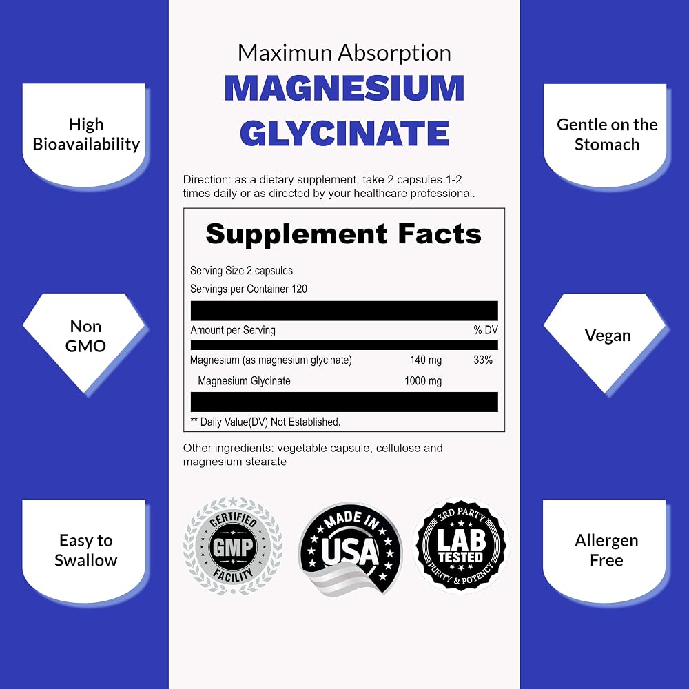 UpNourish Chelated Magnesium Glycinate 500mg - 480 Capsules - image 6