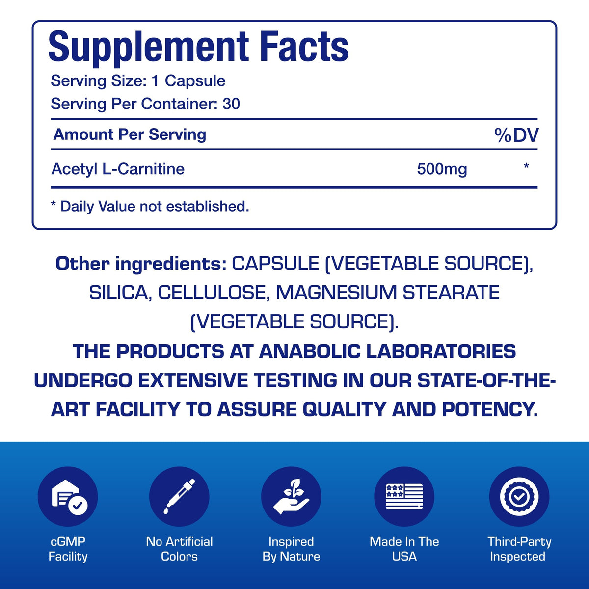 Anabolic Laboratories Acetyl L-Carnitine 500mg - 30 Vegetarian Capsules - image 4