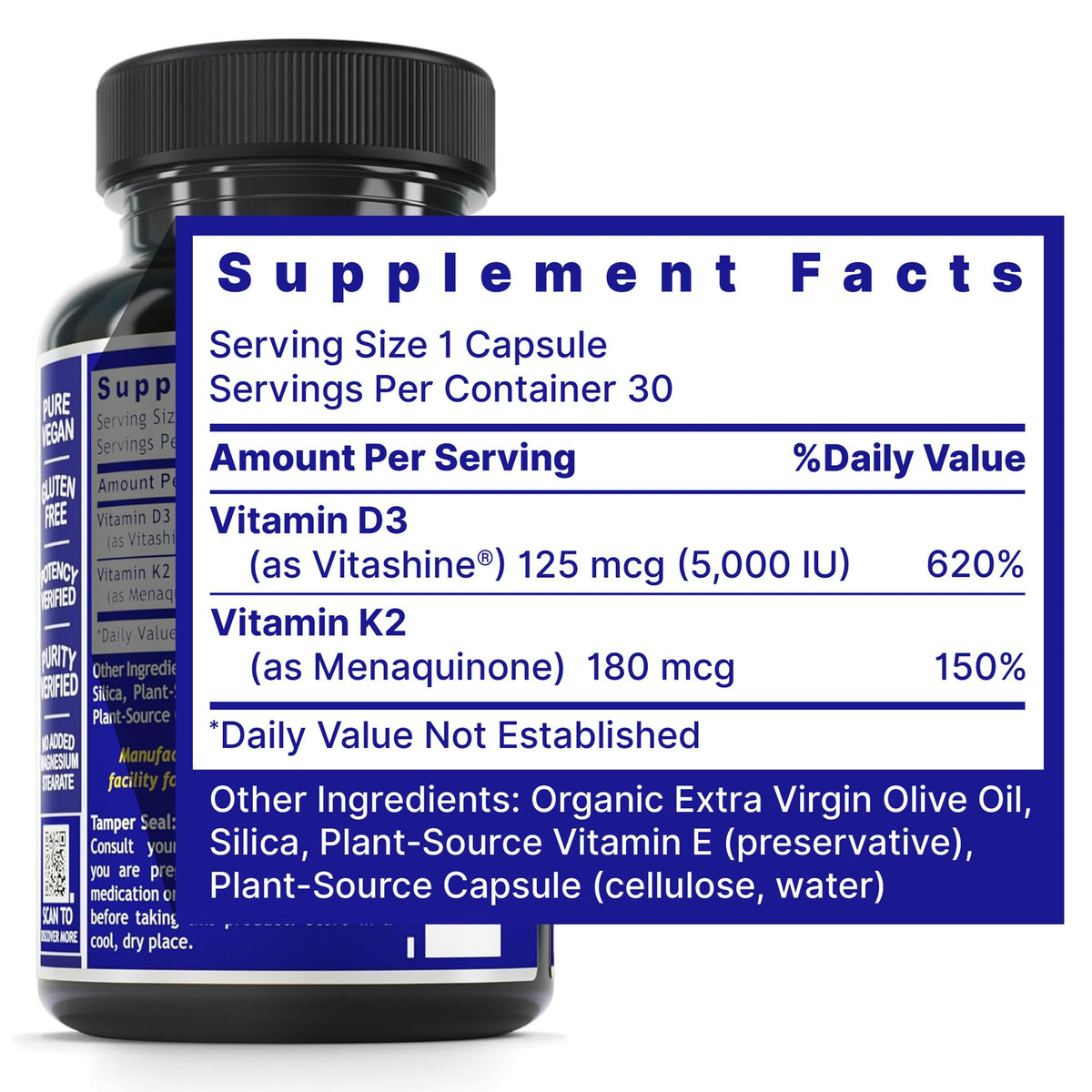 Quantum Nutrition Vitamin D3 and K2 5000 IU - 30 Capsules - image 2