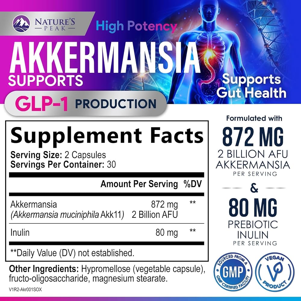 Nature's Peak Akkermansia Gut Health Supplement 2 Billion AFU