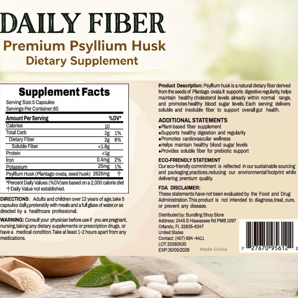 Fusion Shop Store Daily Fiber Psyllium Husk Capsules - 300 Count - image 9