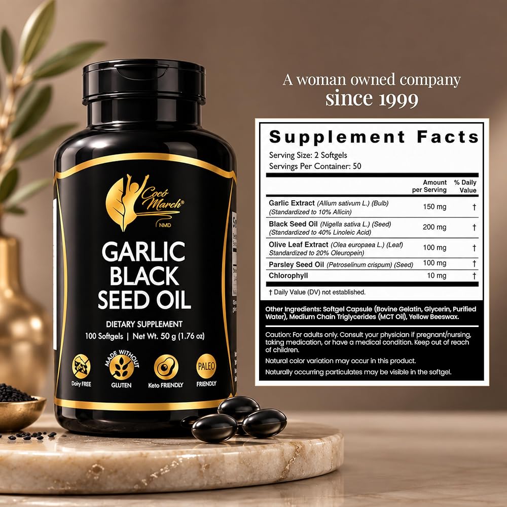 Cocó March Garlic Black Seed Oil Supplement - 100 Softgels - image 9