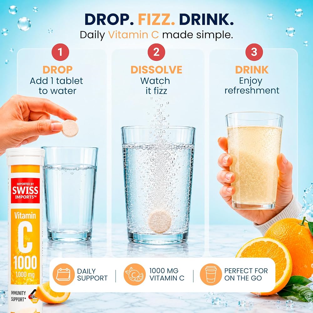 Swiss Imports Effervescent Vitamin C 1000mg Dietary Supplement