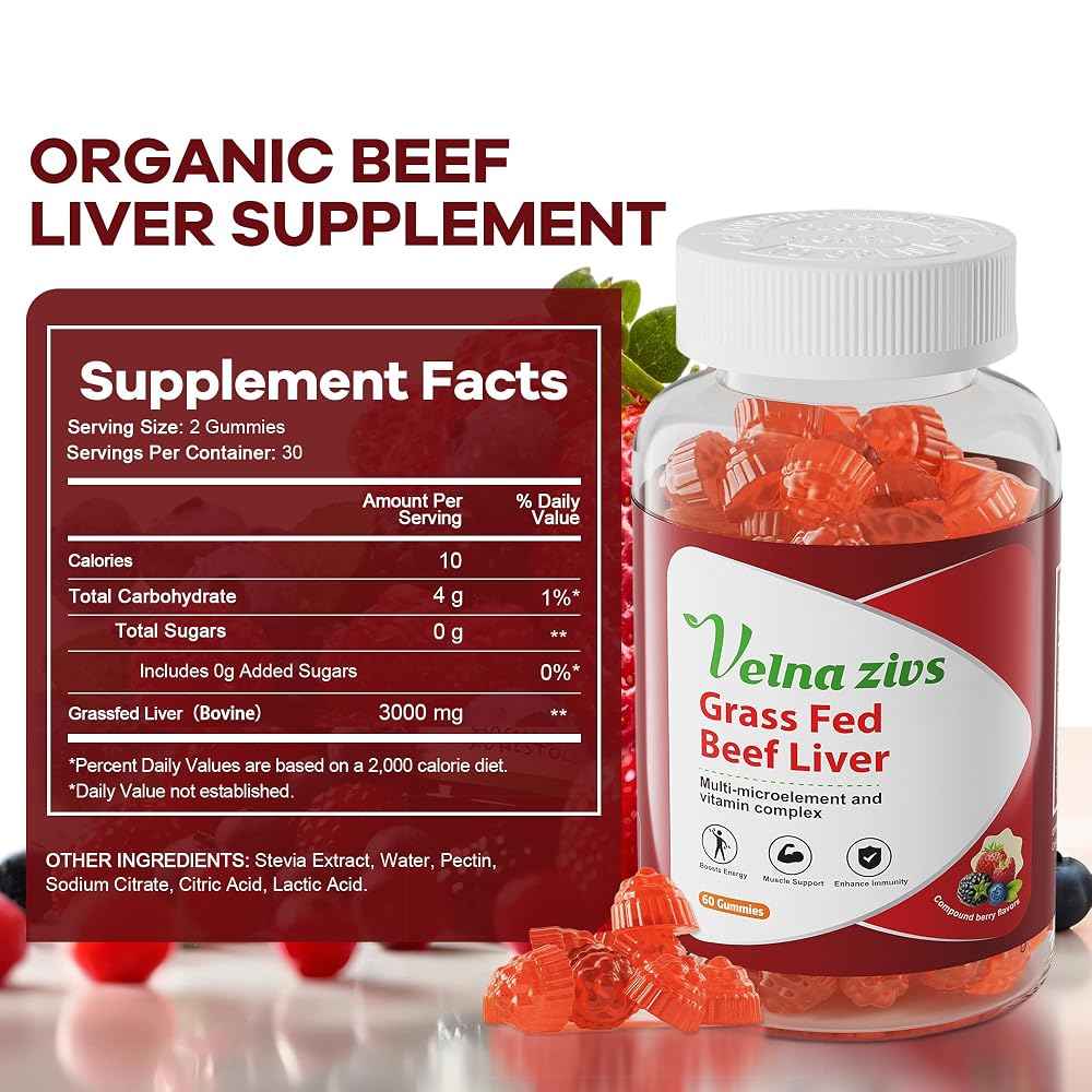 Velna zivs Grass Fed Beef Liver Gummies for Energy & Immunity - 60 Count - image 2