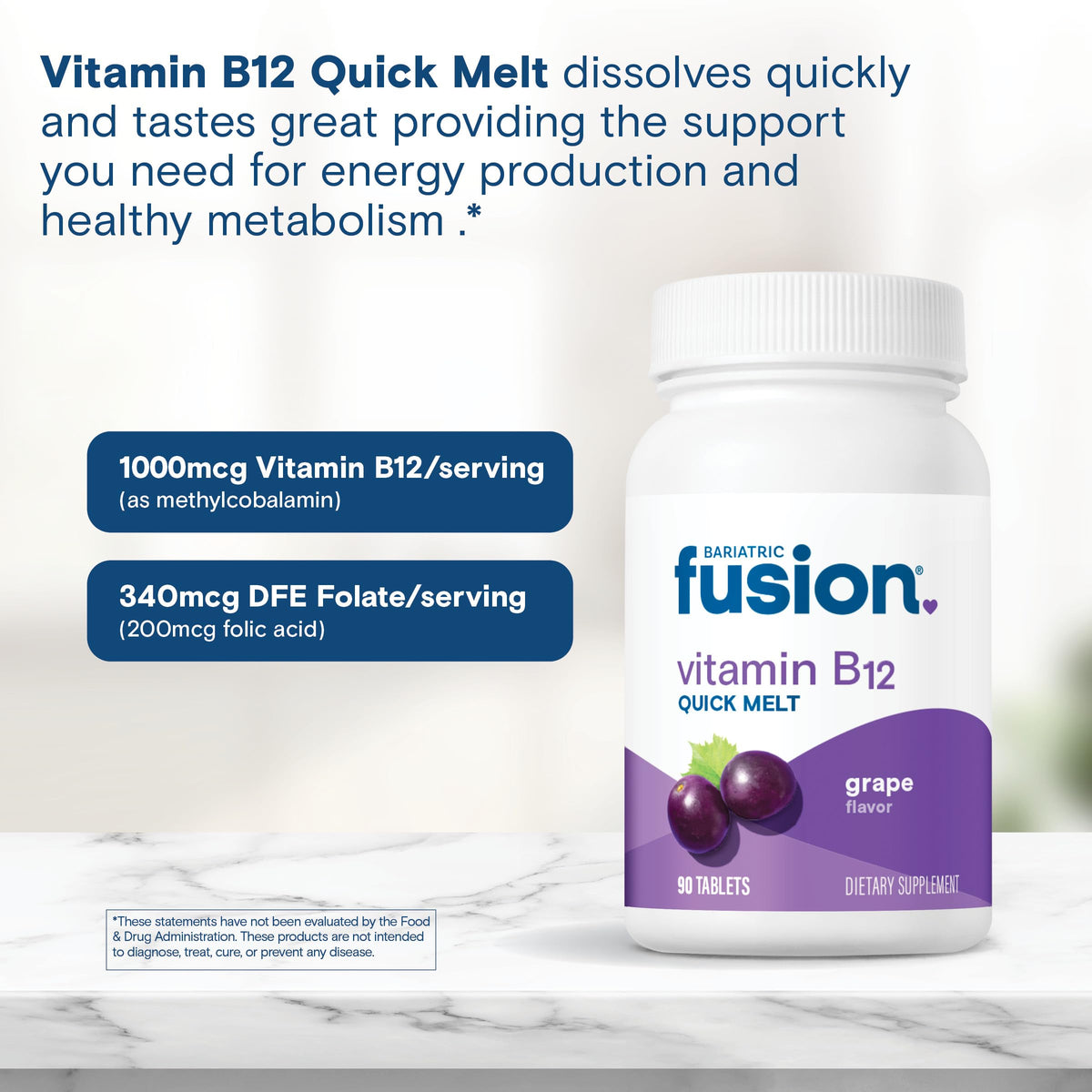 Bariatric Fusion Vitamin B12 1000mcg Sublingual Melts - 90 Tablets - image 5