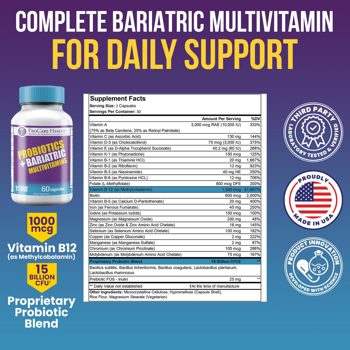 ProCare Health Core-45 + Probiotics Bariatric Multivitamin - 60 Capsules - image 2