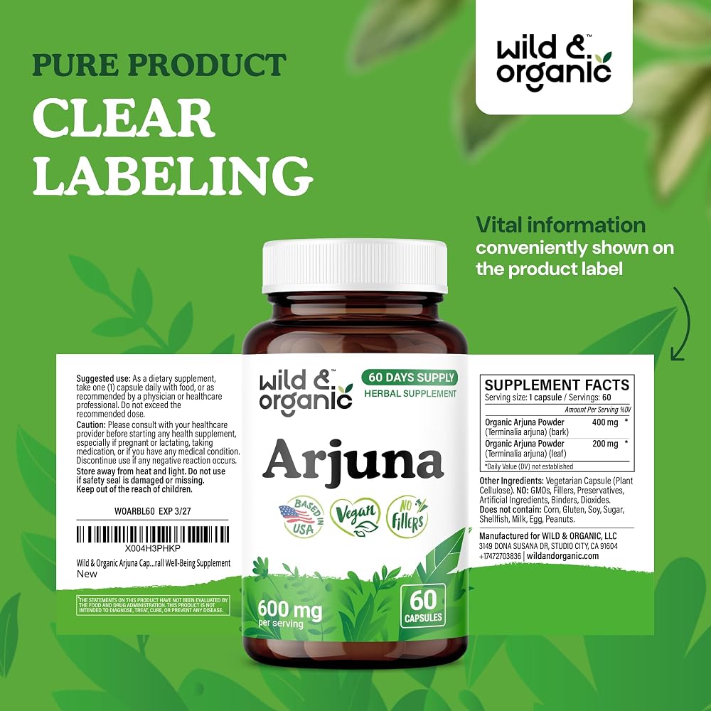 Wild & Organic Arjuna Bark Capsules - Antioxidant Support