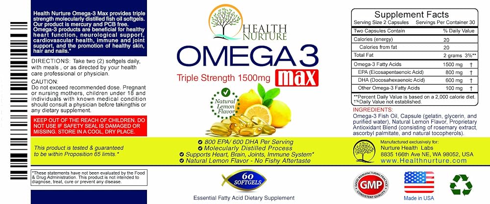 Health Nurture Fish Oil Omega-3 Maximum Strength 1500mg - 60 Softgels - image 5