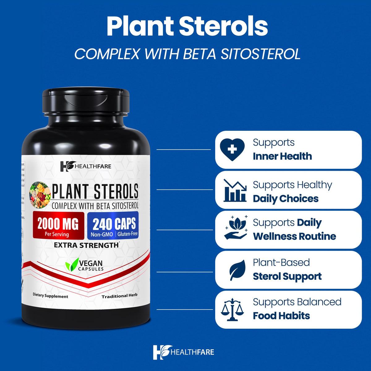Healthfare Plant Sterols Capsules - 240 Vegan Capsules - image 2