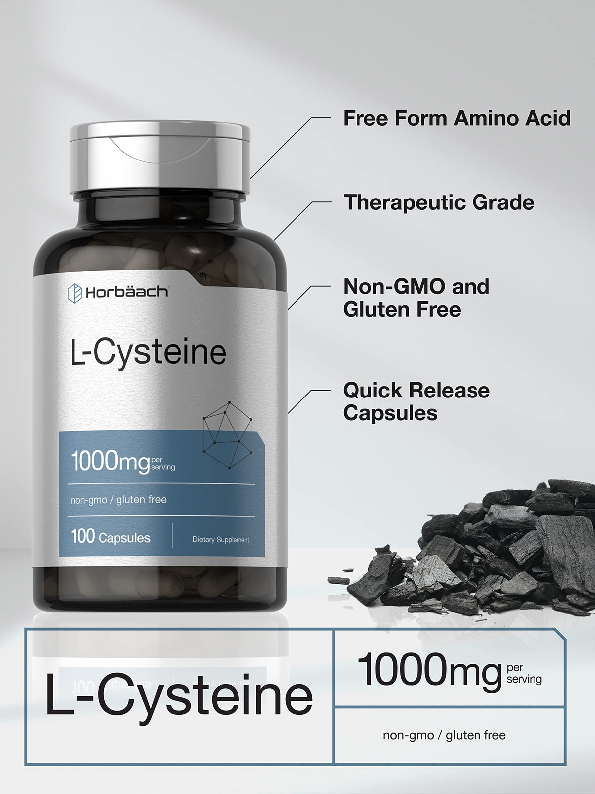 Horbäach L-Cysteine 1000mg - 100 Capsules - image 3