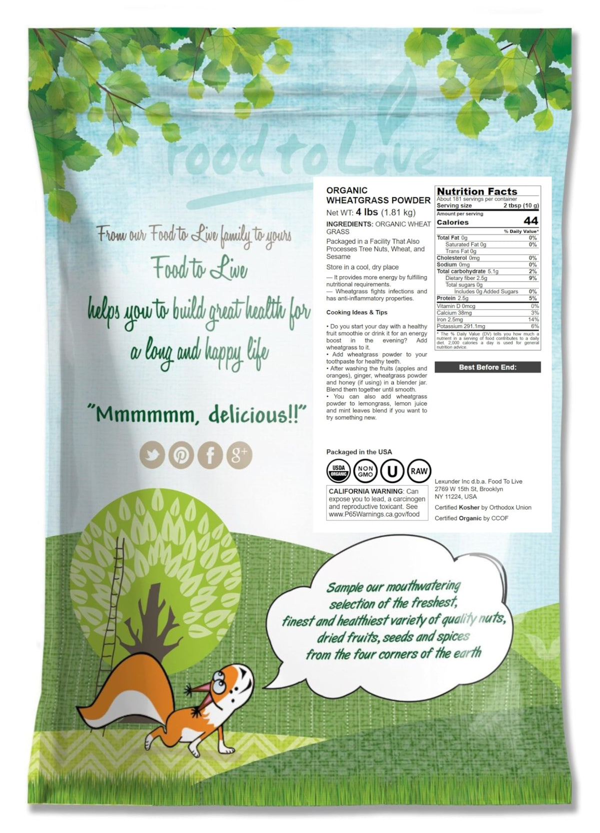 Food to Live Organic Wheatgrass Powder - 4 Pounds - image 2
