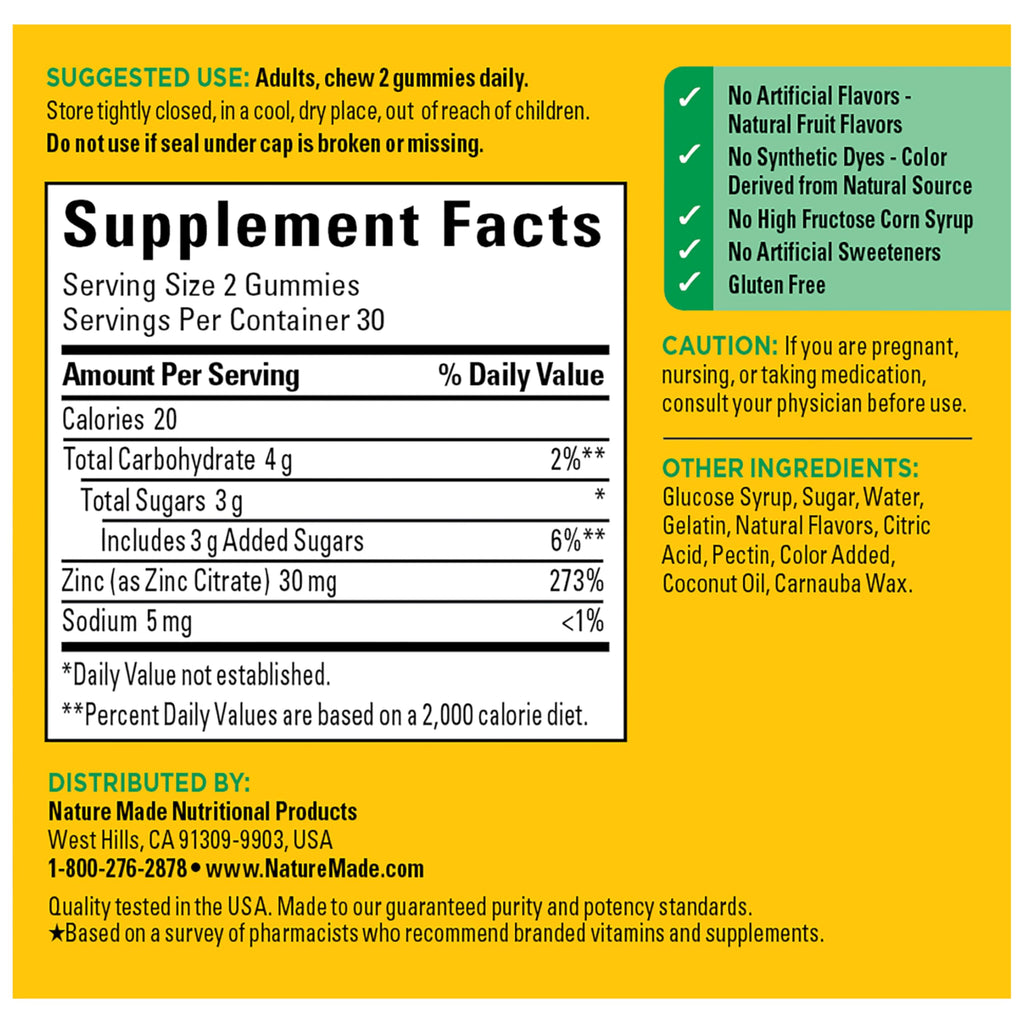 Nature Made Zinc 30 mg Gummies Immune Support - 60 Gummies - image 7