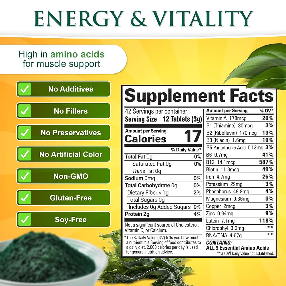 Sunlit Best Organic Chlorella Spirulina Tablets - 500 Count - image 3