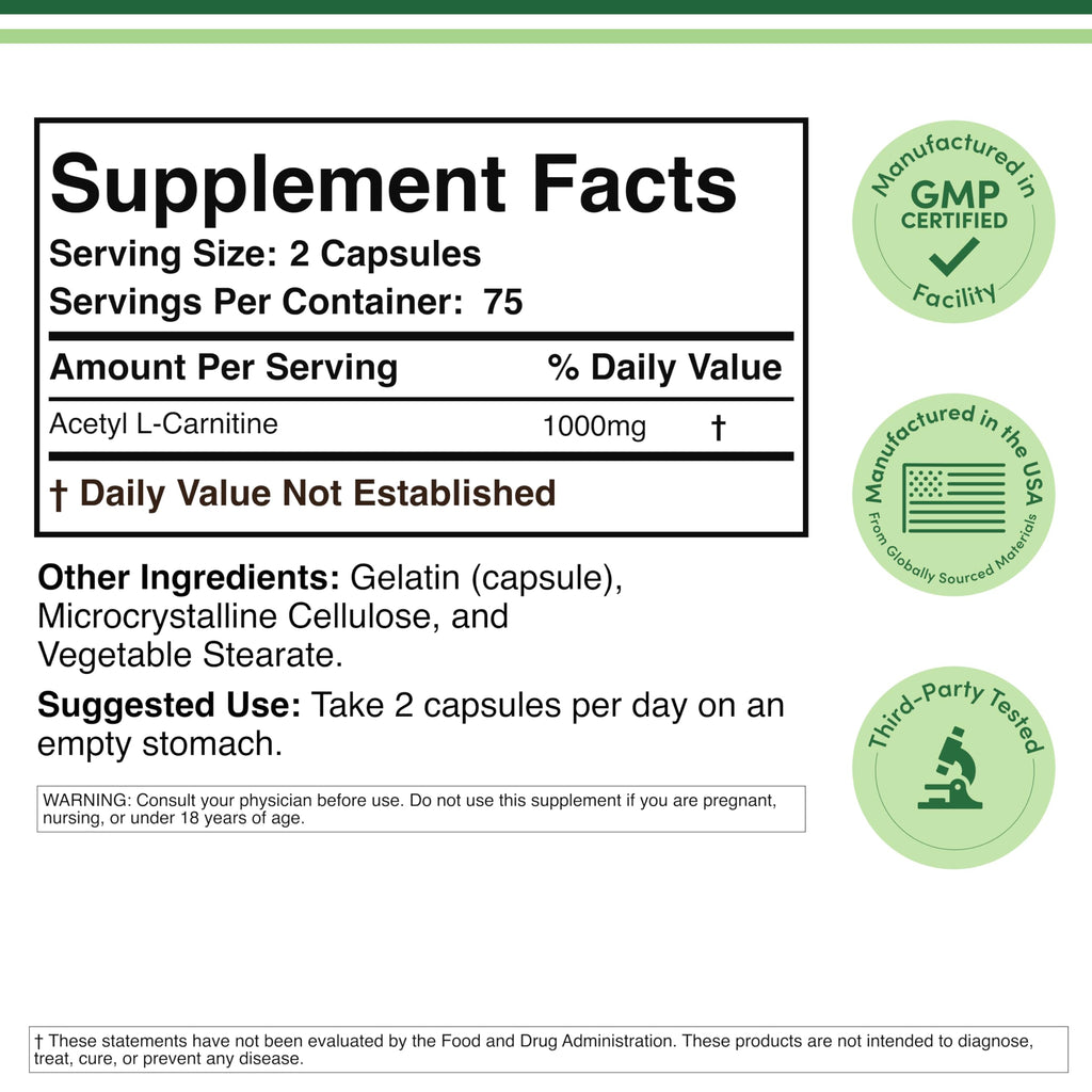 Double Wood Supplements Acetyl L-Carnitine ALCAR 1000mg - 150 Capsules - image 7