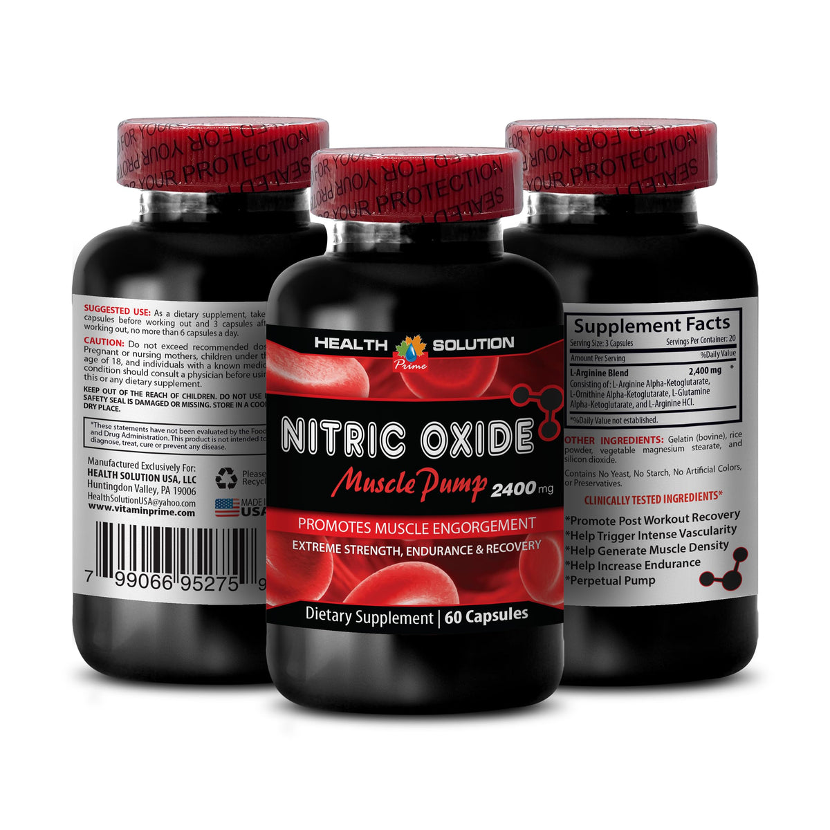 Health Solution Prime Nitric Oxide 2400mg Muscle Pump - 120 Capsules - image 2