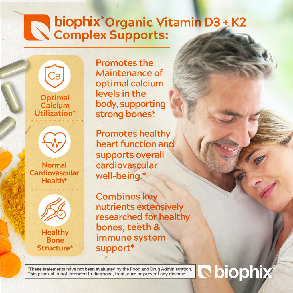 biophix Organic Vitamin D-3 K2 Turmeric - 180 Vegetarian Capsules - image 2