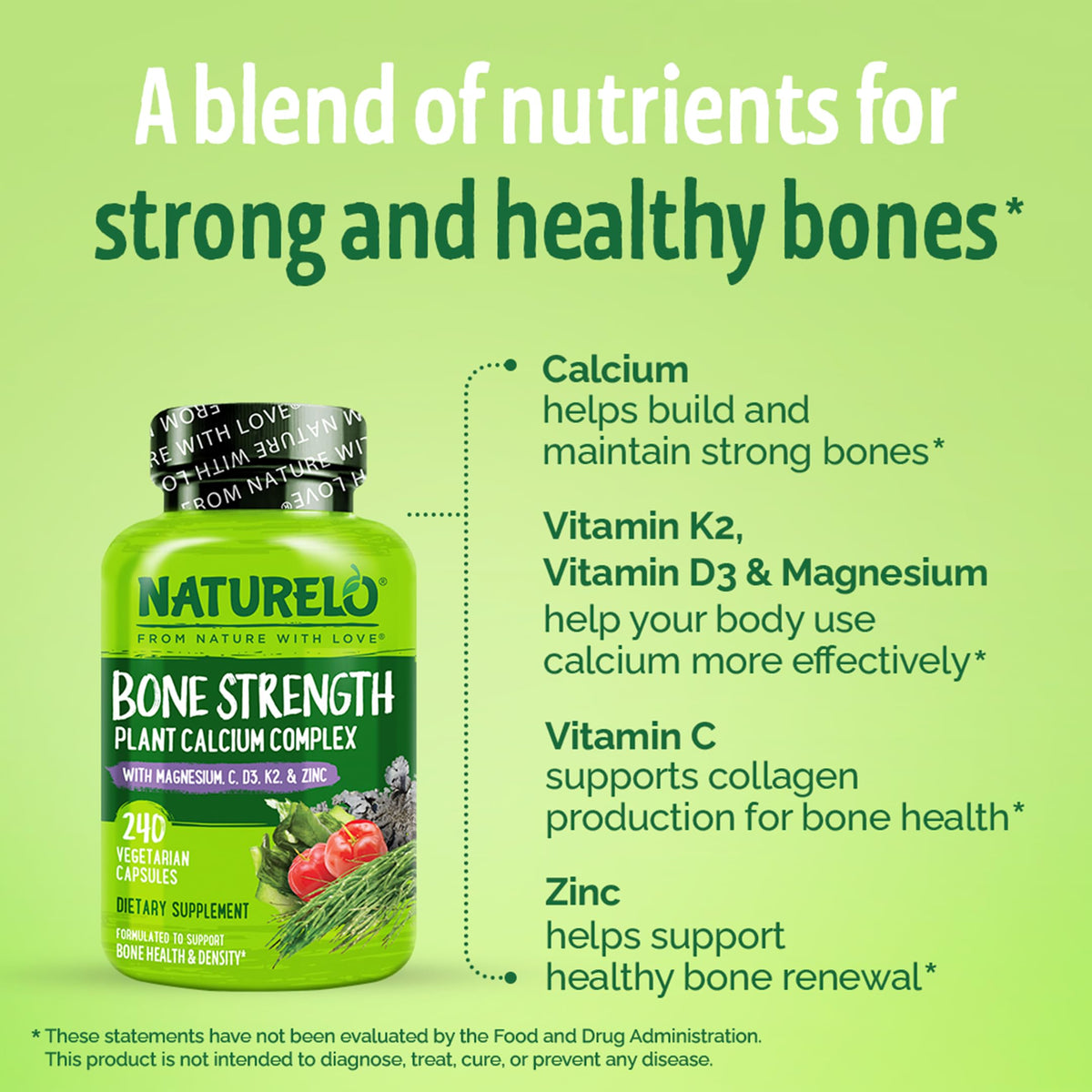 NATURELO Calcium 600mg with Vitamin D3 for Bone Strength - 240 Capsules - image 3