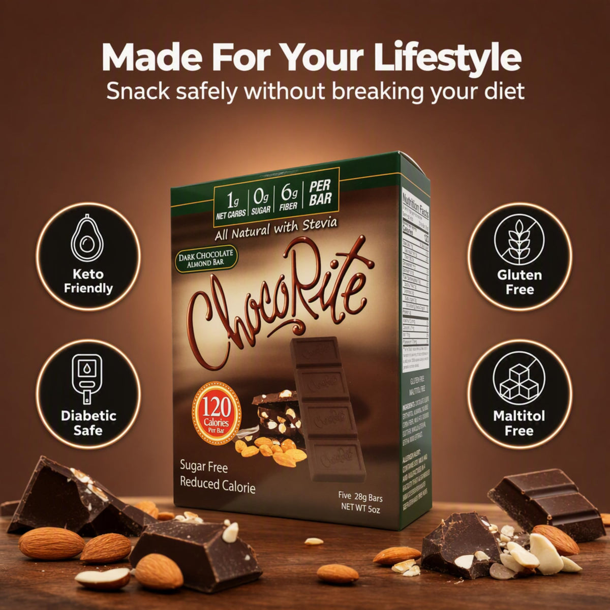 ChocoRite Dark Chocolate Almond Bars Sugar-Free - 5 Ounce - image 5