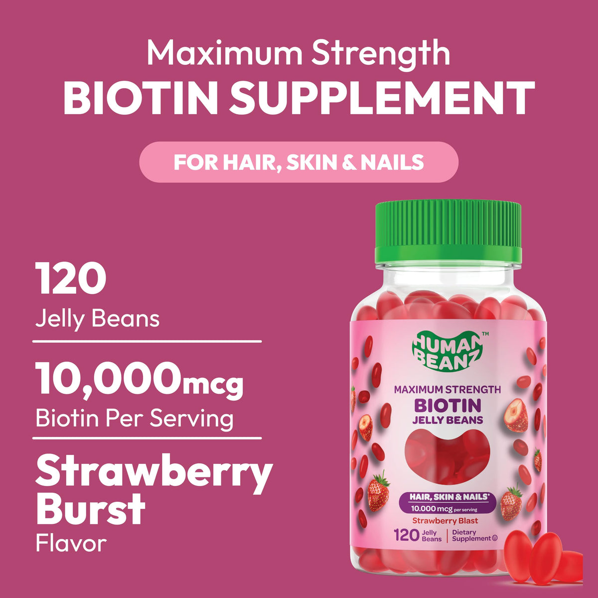 Human Beanz Biotin Jelly Bean Gummies 10,000mcg - 120 Gummies - image 2
