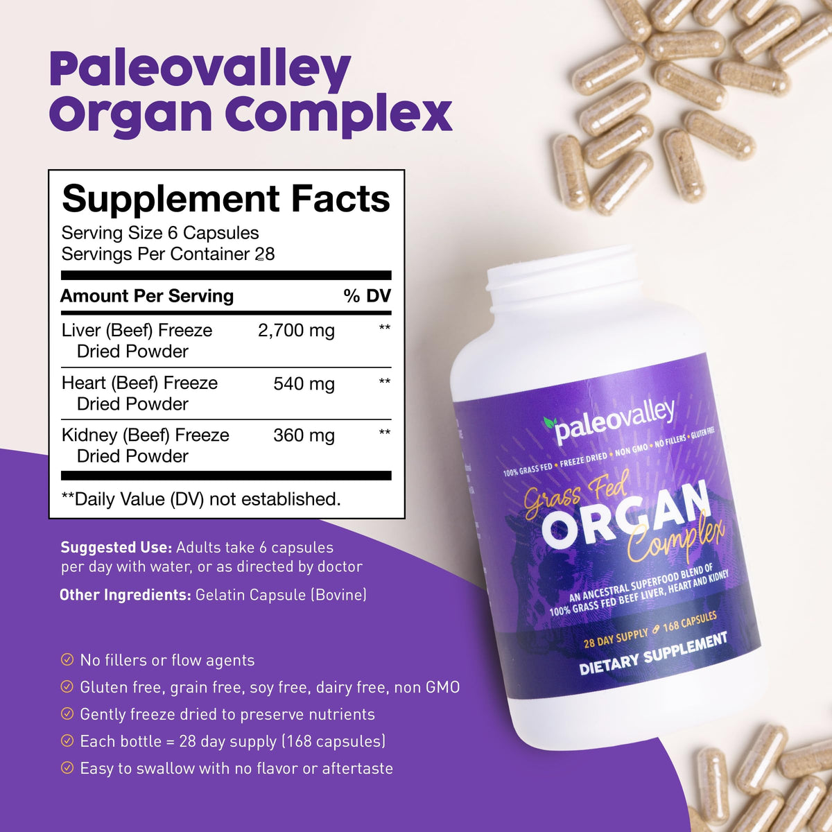 Paleovalley 100% Grass Fed Organ Complex - 168 Capsules - image 2