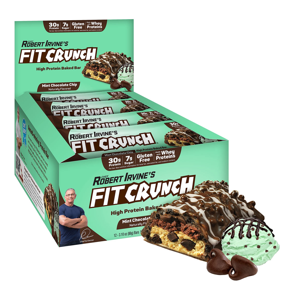 Fit Crunch Full Size Protein Bar Mint Chocolate Chip - 12 Bars