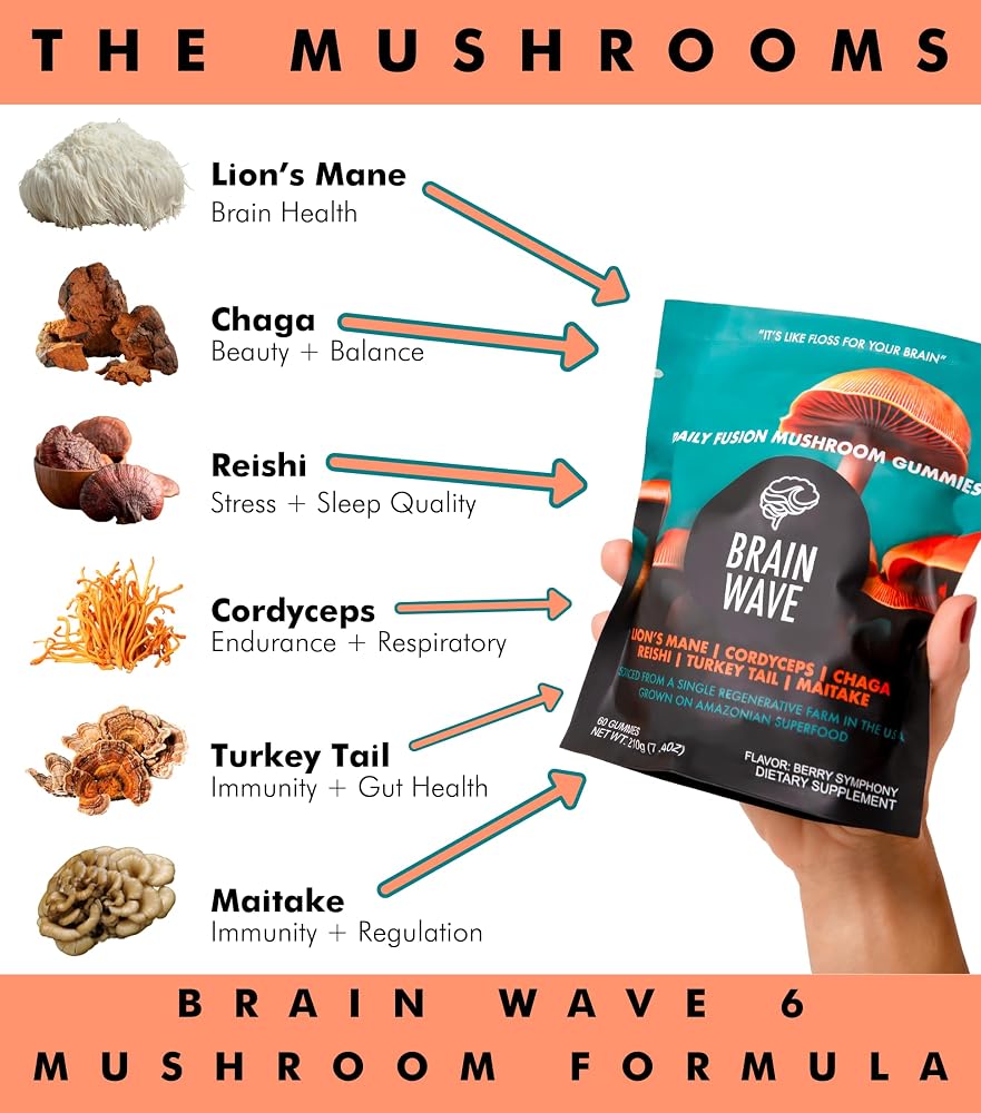 BRAIN WAVE Superfood Mushroom Gummies for Focus and Energy - 60 Count - image 3