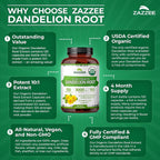 Zazzee USDA Organic Dandelion Root 10:1 Extract, 3000 mg Strength