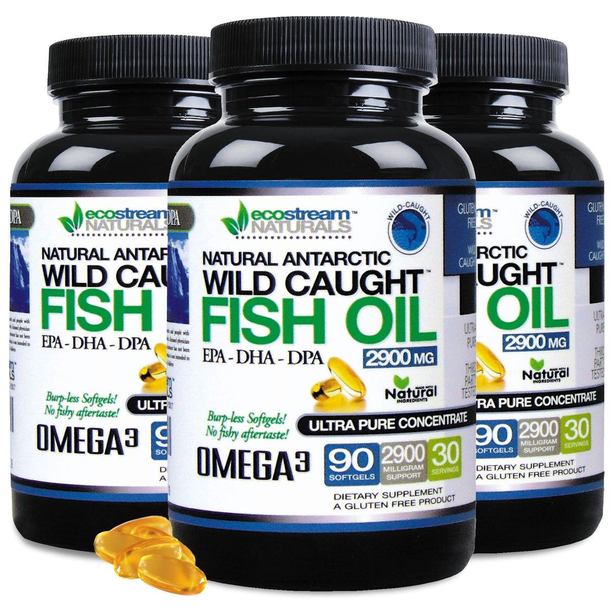 ecostream Naturals Wild Caught Omega 3 Fish Oil 2,900 MG - 90 Softgels