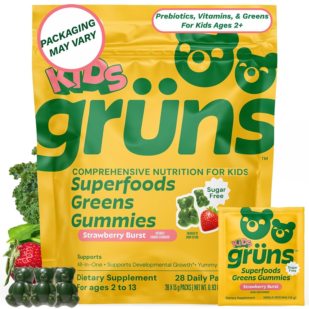Grüns Kids Sugar Free Super Greens Gummy Bears & Greens Gummy Bears: