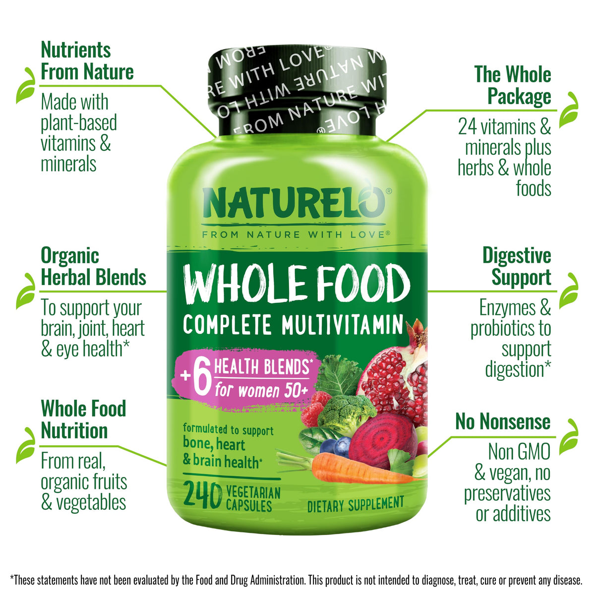 NATURELO Whole Food Multivitamin for Women 50+ - 240 Capsules - image 2