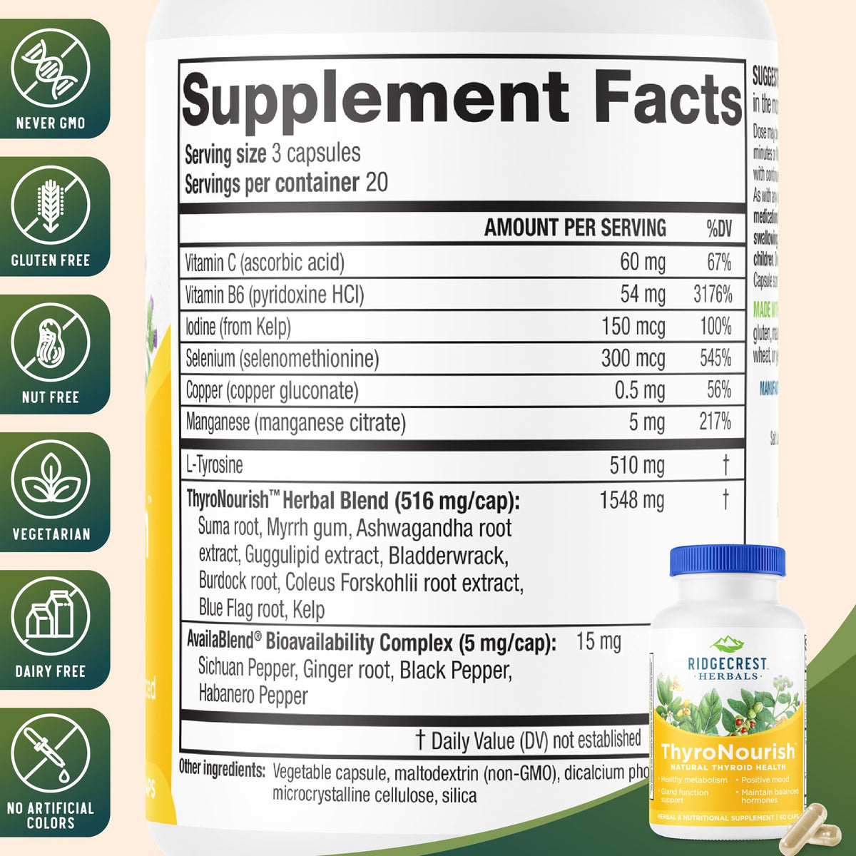 RidgeCrest Herbals ThyroNourish Thyroid Support - 60 Capsules - image 3