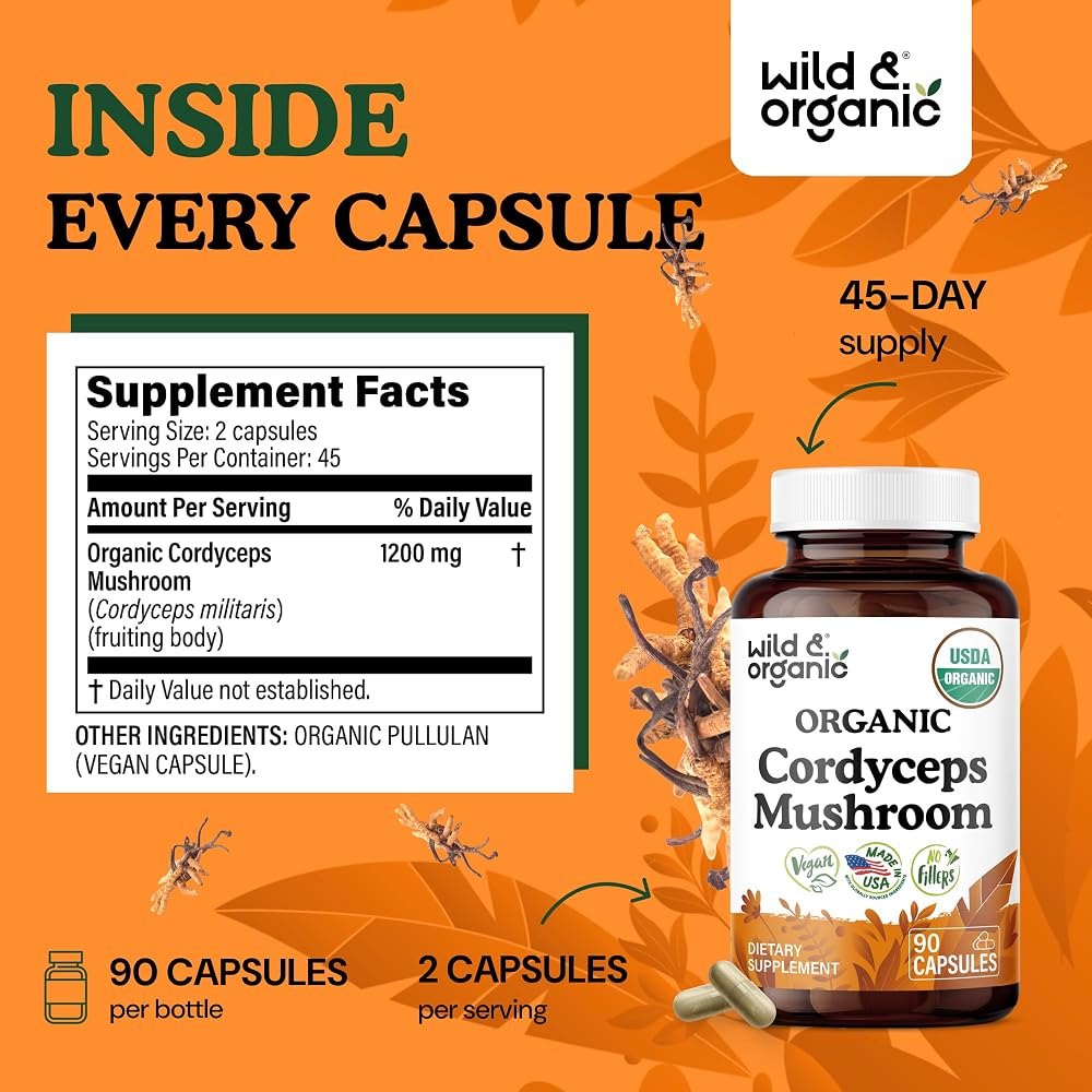 Wild & Organic Cordyceps Capsules 1200 mg Immune Support - 90 Count - image 3