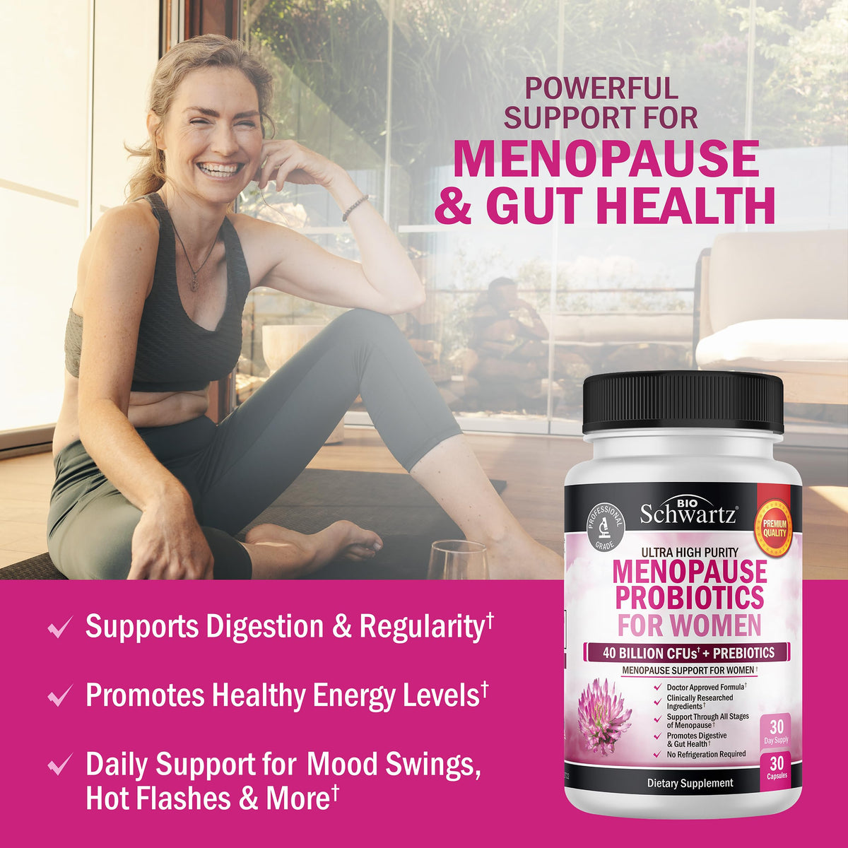BioSchwartz Menopause Probiotics for Women 40B CFU - 30 Capsules - image 3