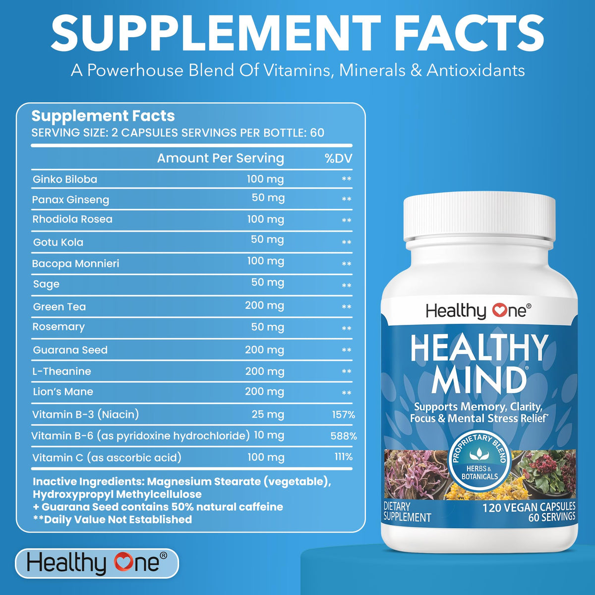 Healthy One Healthy Mind 14-in-1 Memory & Focus Formula - 60 Capsules - image 2