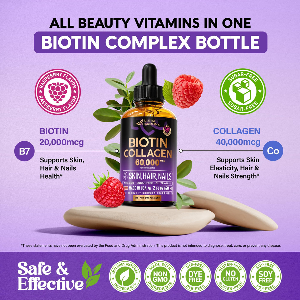NUTRAHARMONY Liquid Biotin & Collagen 60