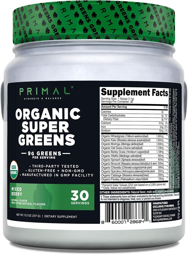 Primal Organic Super Greens Powder Mixed Berry - 30 Servings - image 3