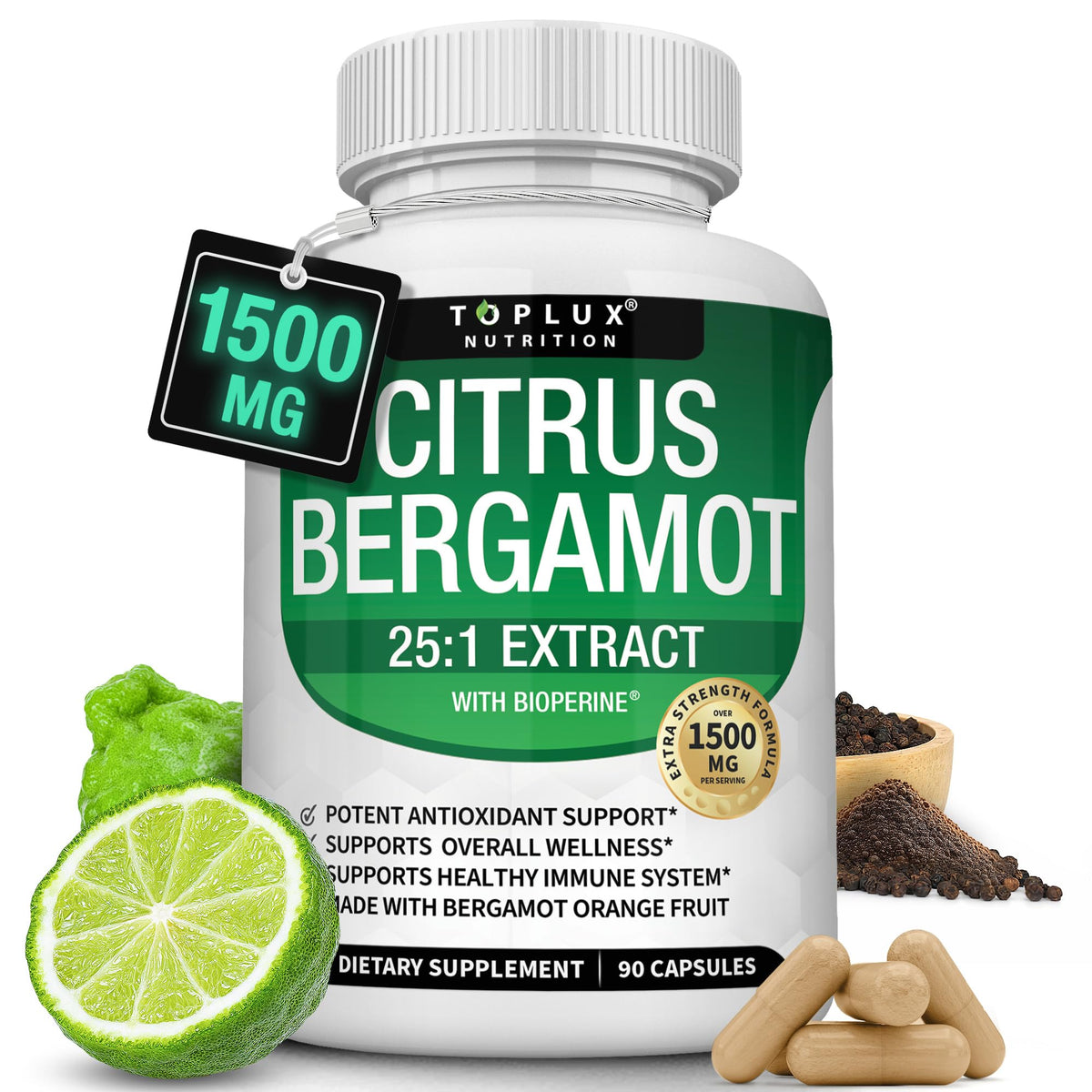 Toplux Citrus Bergamot Supplement 1500mg - 90 Capsules