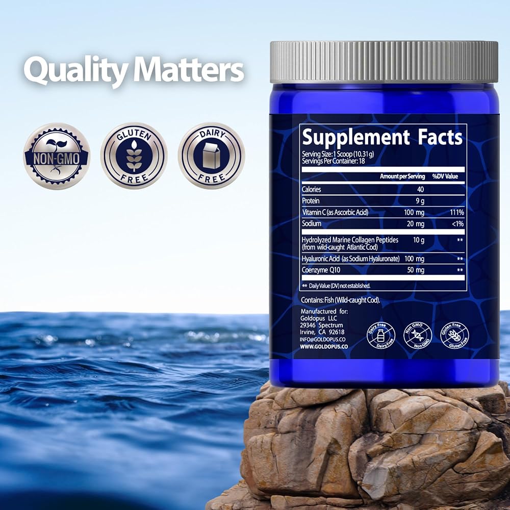 GOLDOPUS Marine Collagen Peptides Powder with Hyaluronic Acid - 9.05 oz - image 7