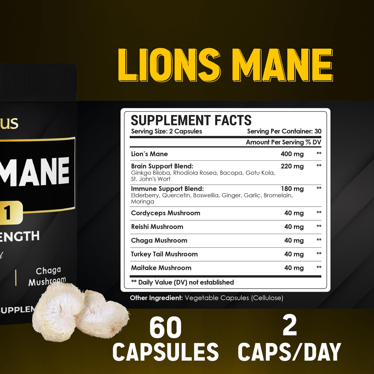Zolotus Lions Mane Mushroom Complex - 22000mg - 60 90 Capsules