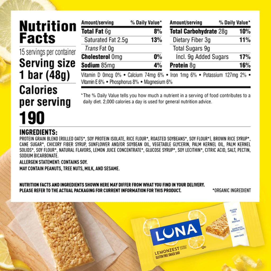 Luna Bar LemonZest Gluten Free Protein Bars - 12 Count - image 2