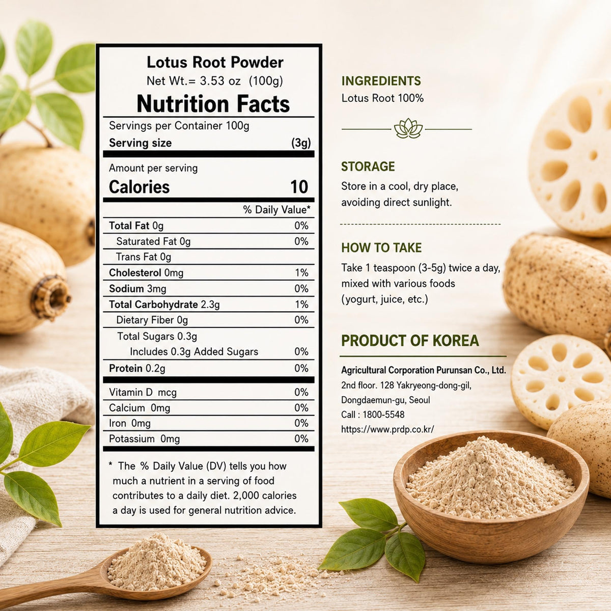 K-Herb Lotus Root Powder 100% Pure - 100g - image 3
