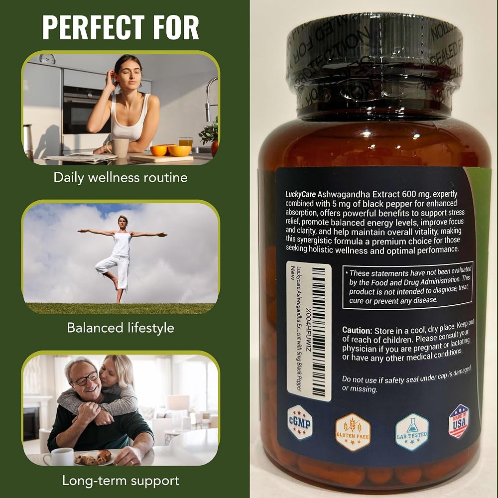 Luckycare Ashwagandha Capsules 600mg Root Extract - 120 Count - image 7