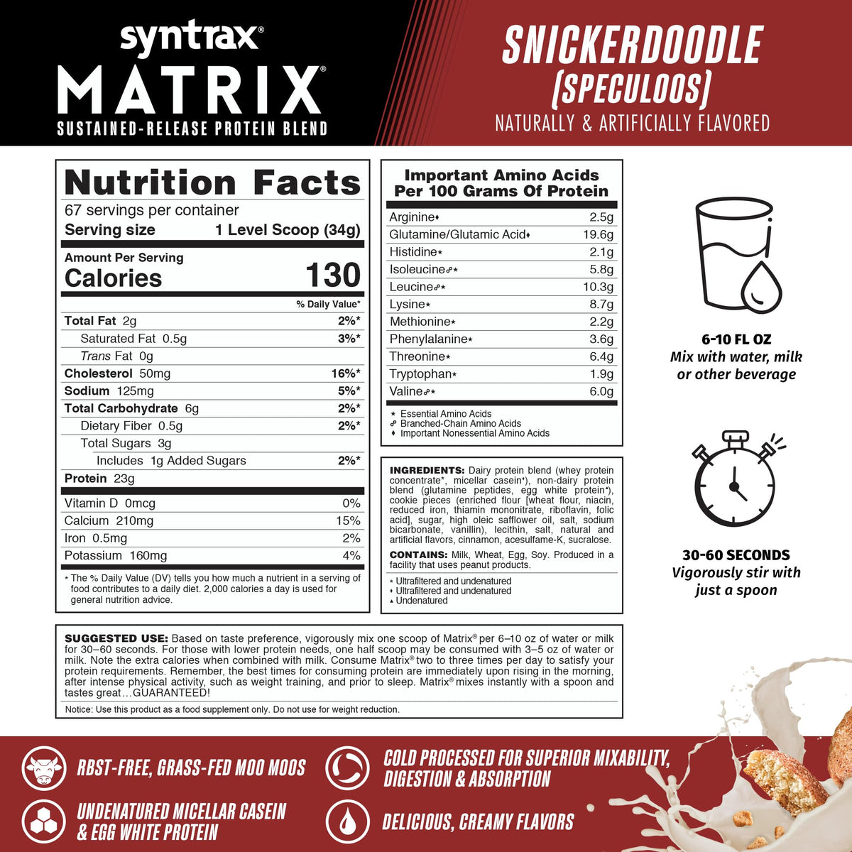 Syntrax Matrix Sustained-Release Protein Powder Snickerdoodle - 5 lbs - image 3