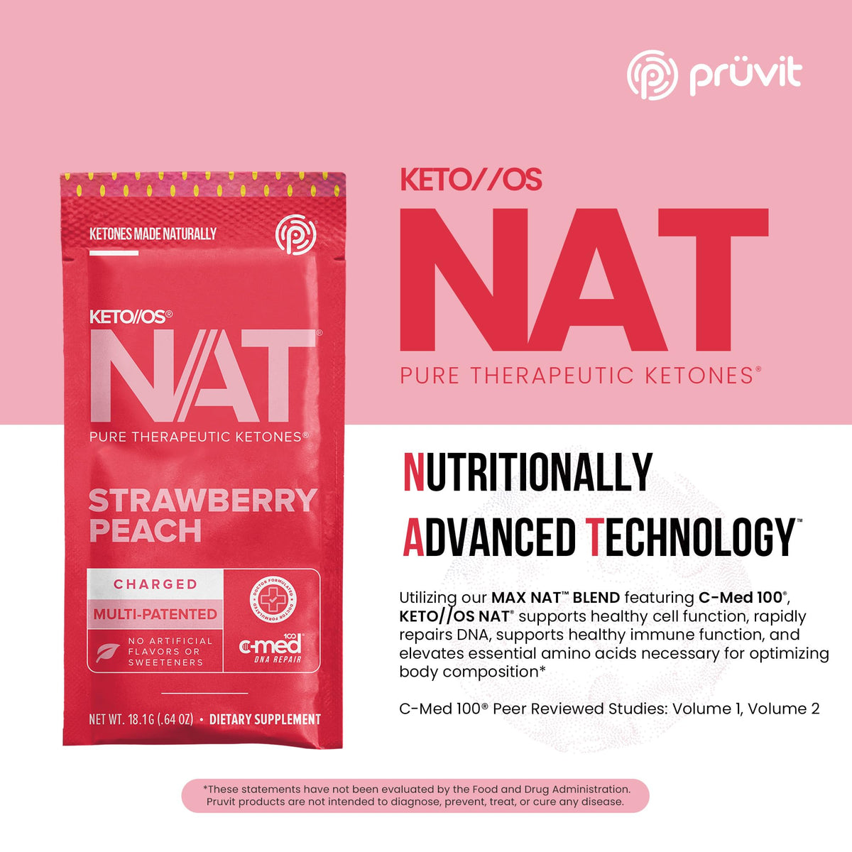 Prüvit Keto//OS NAT Strawberry Peach Charged Drink Mix - 20 Sachets - image 3